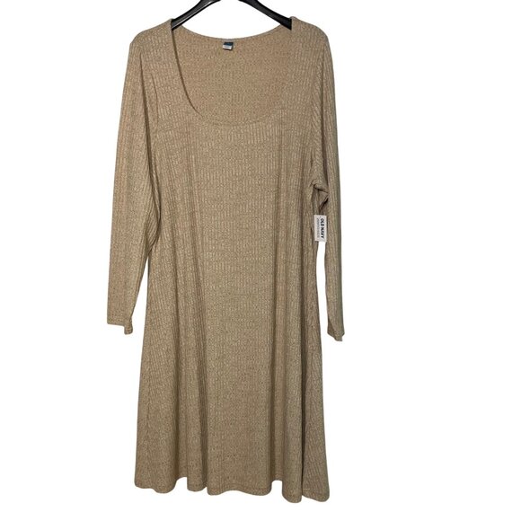 Old Navy Long Sleeve Ribbed Sweater Dress Square Neck Sz 3X Minimalist NWT - Picture 1 of 7